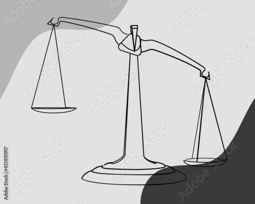 Continuous line, Balance scale. Drawing of set Object. (Vector illustration one line drawing)