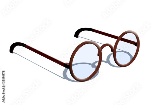 Stylish fashion round glasses with tinted glass isolated with shadow. Black retro glasses.