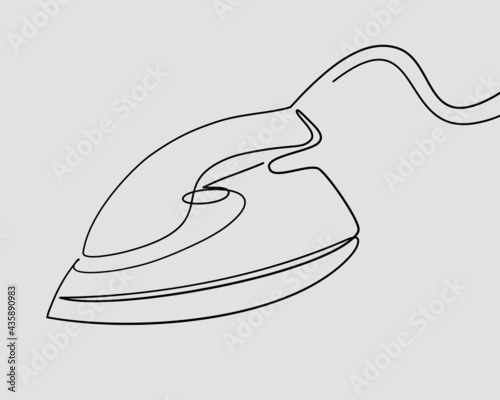 Continuous line, Iron housework ironed electric tool clean. Drawing of set Electrical. (Vector illustration one line drawing)