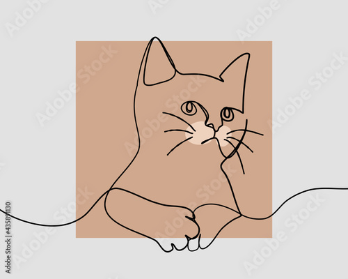 Continuous line, Cute little kitten. Drawing of set Animals. (Vector illustration one line drawing)