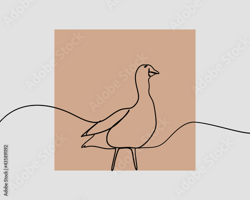 Continuous line, side view of goose. Drawing of set Animals. (Vector illustration one line drawing)