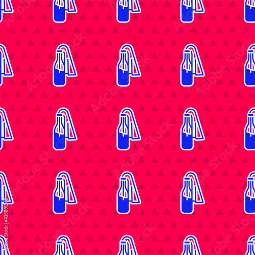 Blue Cocktail molotov icon isolated seamless pattern on red background. Vector
