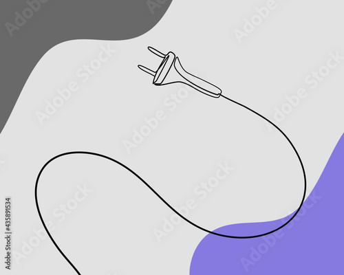 Continuous line, Line of black power plugs. Drawing of set Electrical. (Vector illustration one line drawing)