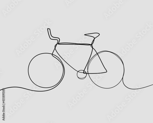Continuous line, bicycle travel suitable for holiday. Drawing of set Exercise. (Vector illustration one line drawing)