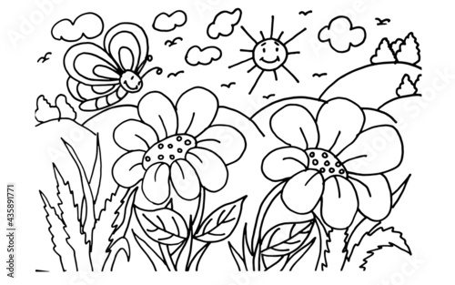 illustration of flowers coloring page,flower coloring page,flower vector,design vector