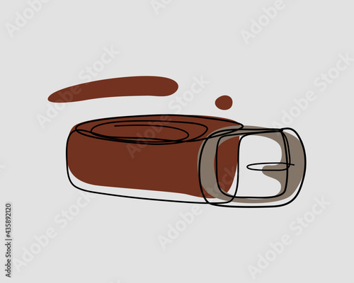 Continuous line, Brown leather belt. Drawing of set Fashion. (Vector illustration one line drawing)