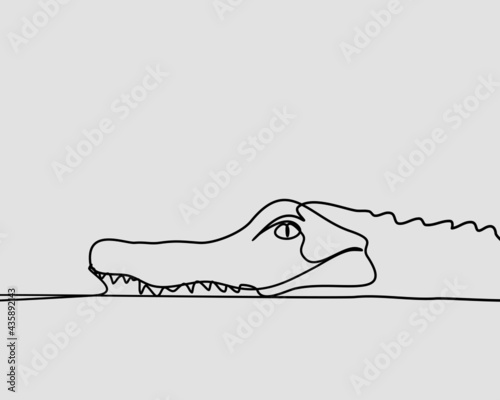 Continuous line, Crocodile face emerging from water. Drawing of set Animals. (Vector illustration one line drawing)