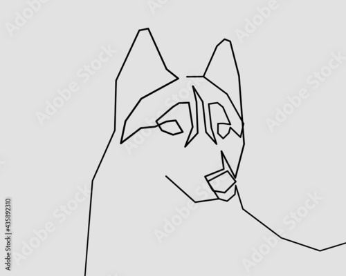 Continuous line(Square), Siberian Husky. Drawing of set Animals. (Vector illustration one line drawing)