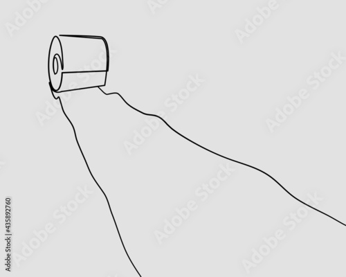 Continuous line, One single clean toilet paper roll . Drawing of set Toilet. (Vector illustration one line drawing)