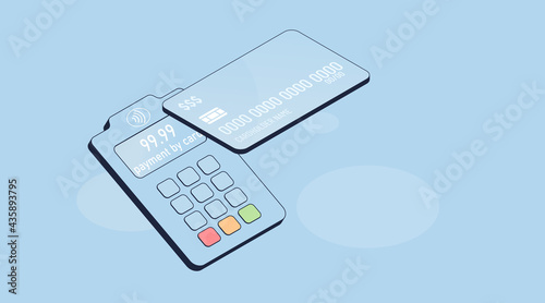 Isometric 3d vector illustration. Online banking. Payment machine plastic credit card reader