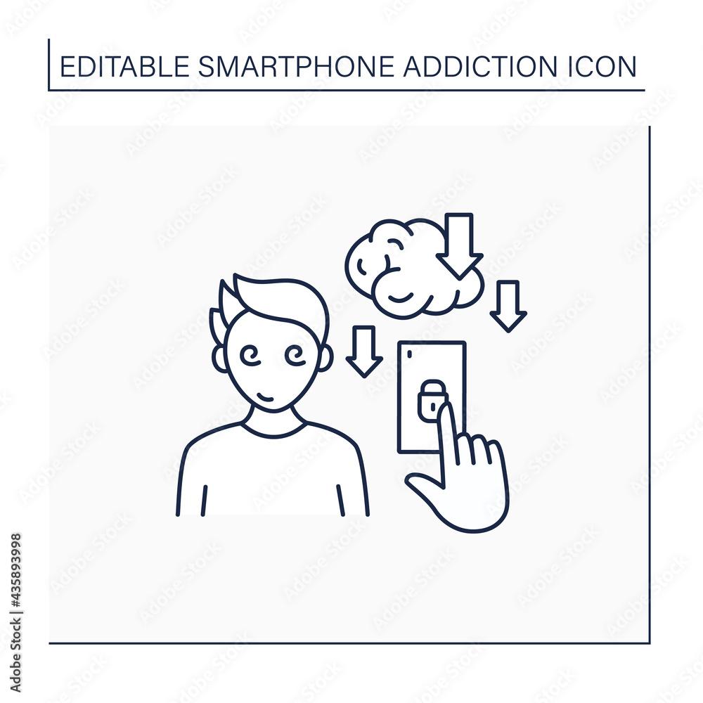 Smartphone addiction line icon. Overuse of phone reduces productivity.Phone dependence. Overwhelmed concept. Isolated vector illustration. Editable stroke Smartphone addiction line icon. Overuse of phone reduces productivity.Phone dependence. Overwhelmed concept. Isolated vector illustration. Editable stroke