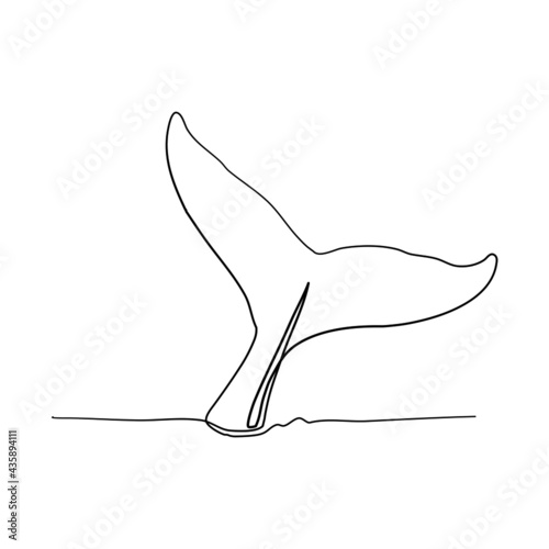Continuous line, Whale tail dripping with water. Drawing of set Animal. (Vector illustration one line drawing)