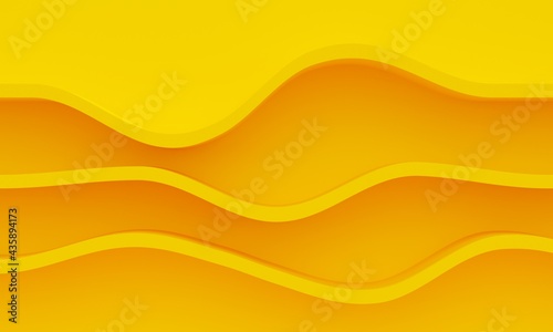 Empty shelf wave on yellow wall. 3d rendering