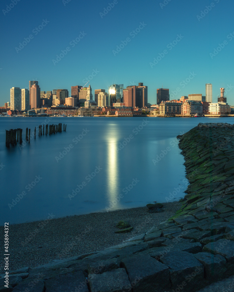 View on Boston Downtown skyline with long exposure
