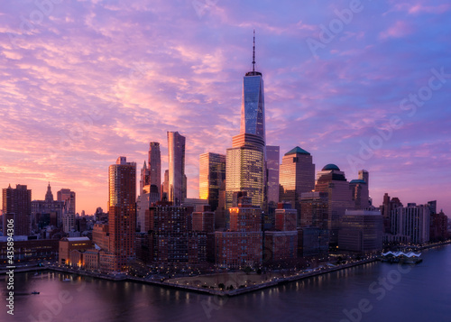 Downtown Manhattan aerial view at sunrise