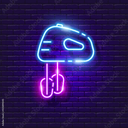 Kitchen Mixer neon sign. Vector illustration for design. Kitchen concept. Glowing icon of a household appliance for cooking food.