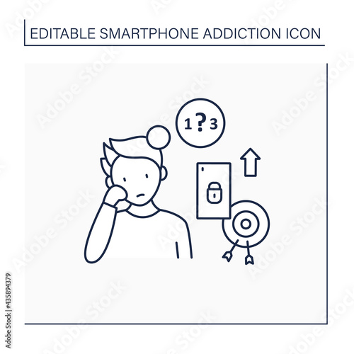 Smartphone addiction line icon. Exacerbating attention deficit disorders. Inability to focus. Unconcentrated. Overwhelmed concept. Isolated vector illustration. Editable stroke