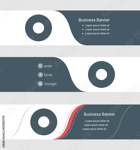 Set of blue grey banner, horizontal business banner templates. Banners with template for text and record media symbol. Classic and modern style. Vector illustration on grey background