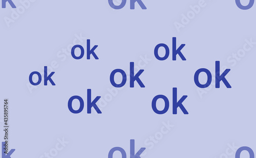 Seamless pattern of large isolated blue ok symbols. The pattern is divided by a line of elements of lighter tones. Vector illustration on light blue background