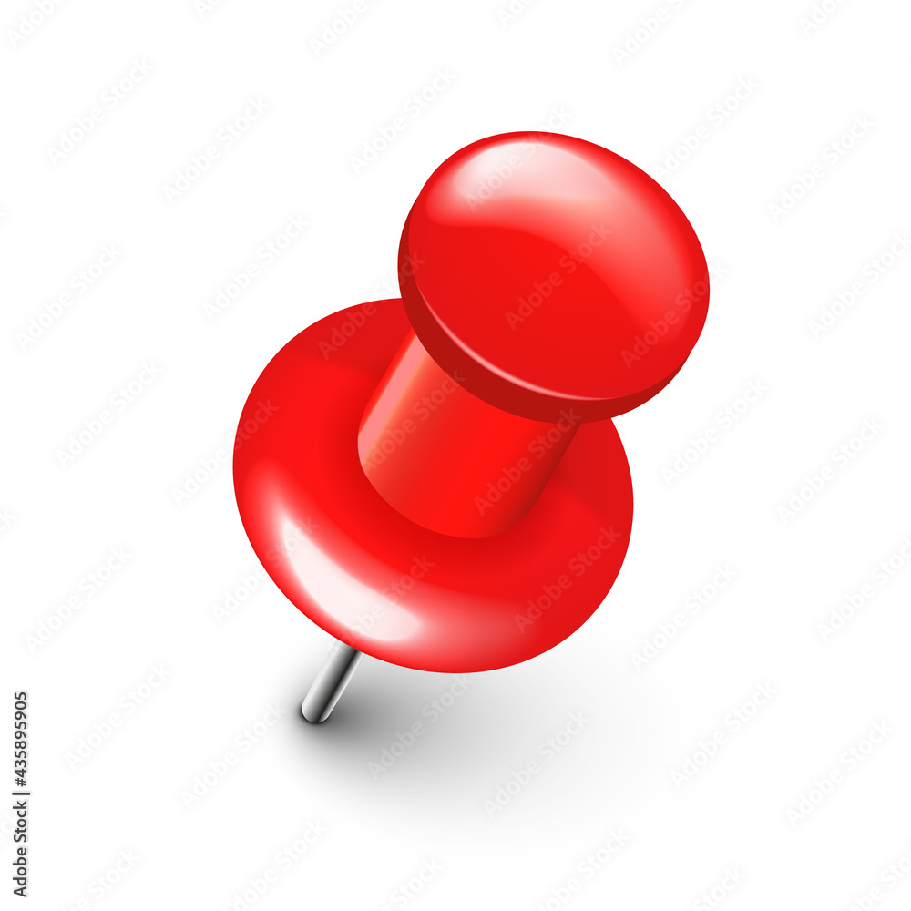 Realistic red push pin. Board tack isolated on white background. Plastic pushpin with needle. Vector illustration. Realistic red push pin. Board tack isolated on white background. Plastic pushpin with needle. Vector illustration.