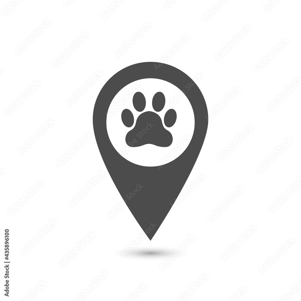Map pointer with paw printer sign Destination vector icon Map pointer with paw printer sign Destination vector icon
