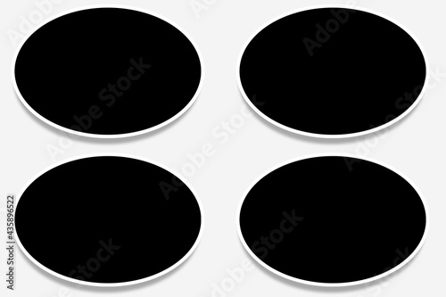 4 Oval photo frames in black and white colors with clean decorative borders and elegant layout. Used as a collage template for your gallery pictures or photographs with a classic old look style.
