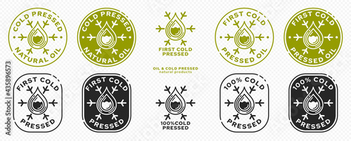 Stamp, sticker - Cold pressed natural oil. Information sign. Vector grouped elements.