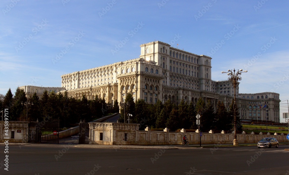 Palace of Parliament known as the People House or Republic House. Bucharest in Romania. Impressive and famous building.