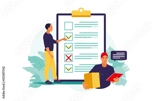 Customs clearance concept. Orders worldwide shipment service agreement. Vector illustration. Flat.