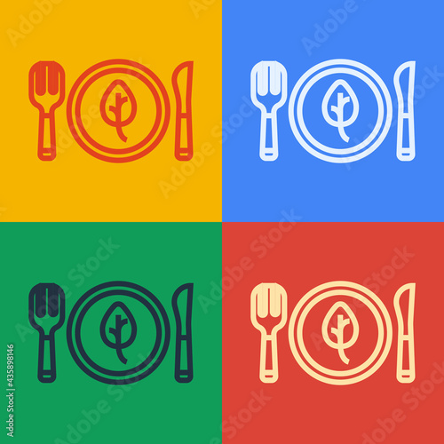 Pop art line Vegan food diet icon isolated Pop art line background. Organic, bio, eco symbol. Vegan, no meat, lactose free, healthy, fresh and nonviolent food. Vector