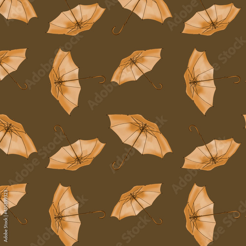 Digital retro style umbrellas on a brown background.