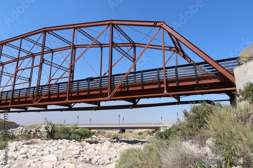 Greenspot Road Camelback Truss Steel Bridge Built in 1912 and Relocated to Redlands, California, 1936, to Cross the Santa Anna River Near Seven Oaks Dam	Now a Walking Trail photo