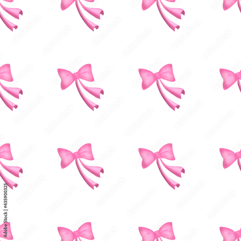 Digital art.Pink Bow on a white background.