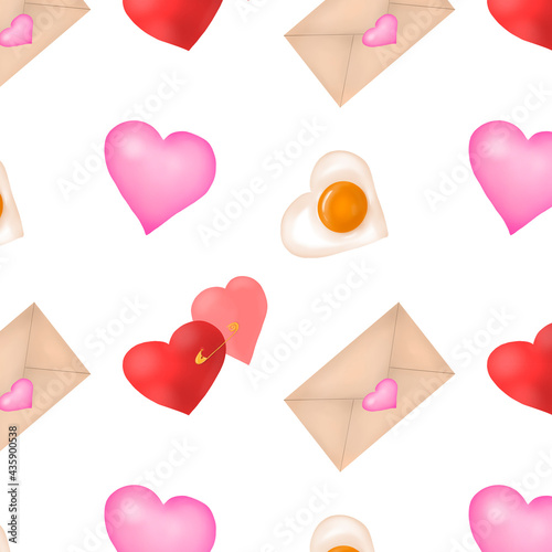 Wallpaper Mural Digital art.Valentines day.Envelope, hearts and scrambled eggs in the shape of a heart on a white background. Torontodigital.ca