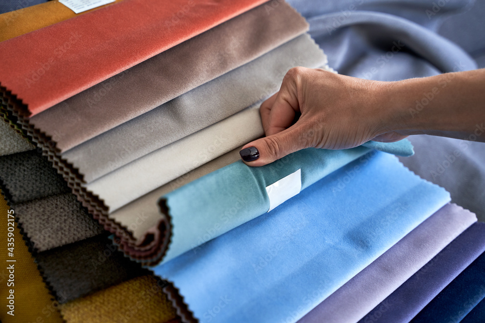 Choosing upholstery fabric color and texture from various colorful