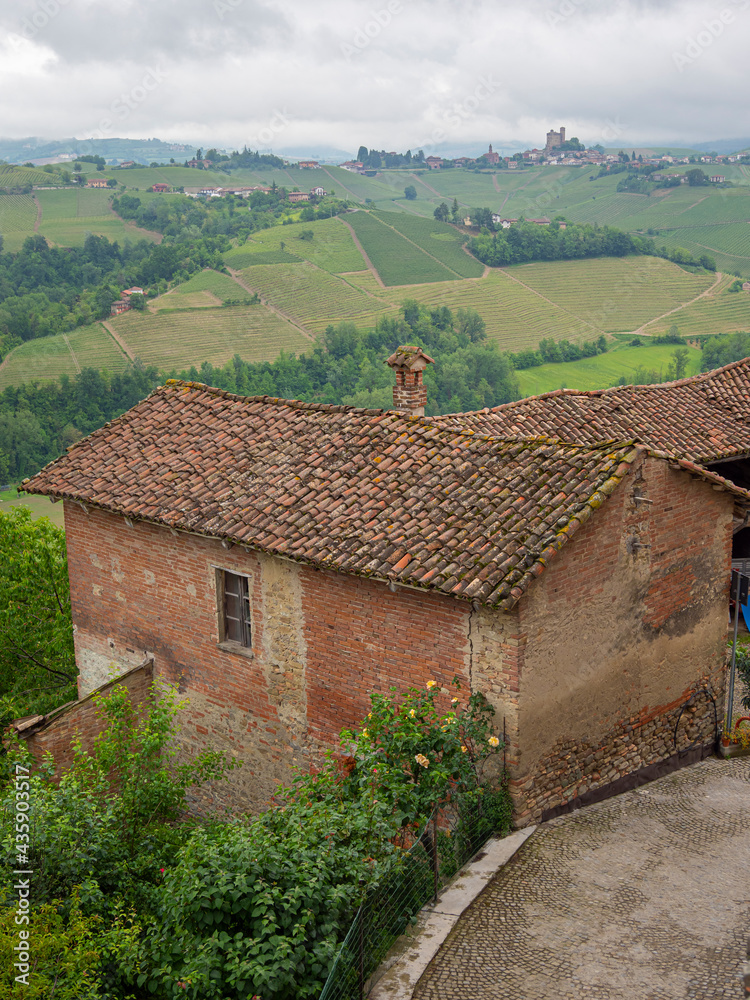 Landscape of the villages and hills of the Langhe during a rainy day Landscape of the villages and hills of the Langhe during a rainy day