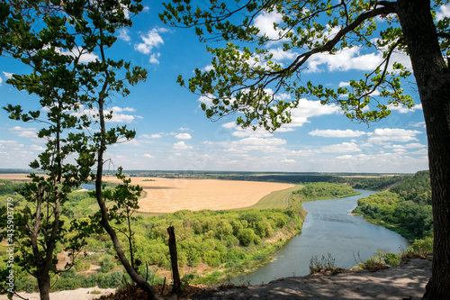Summer landscape with beautiful river Don, high sand hills and forest. Krivoborie in Voronezh Region, Russia © Alexey Oblov