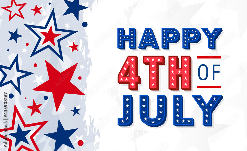 United States of America happy 4th of July modern trendy design with 3d star lettering, typography design. on watercolor with red-blue color stars background promotional advertising banner template.