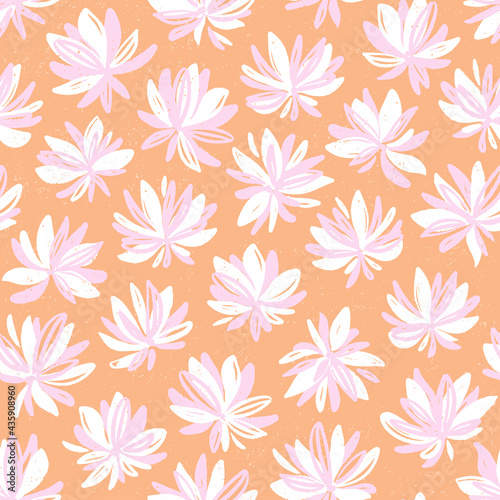 Hand-drawn seamless pattern with flowers. Colorful floral illustration for paper and gift wrap. Fabric print textured design. Creative stylish background.