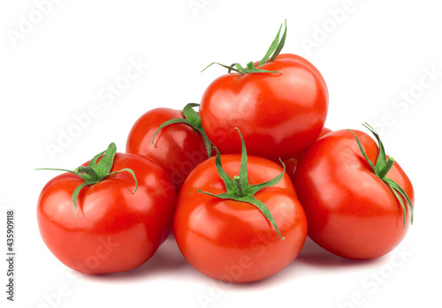 Ripe red tomatoes isolated on white background. Fresh vegetables food.
