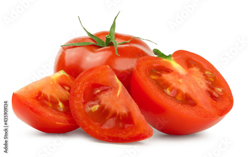 Ripe red tomatoes isolated on white background. Fresh vegetables food.