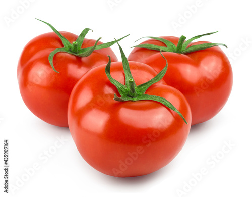 Ripe red tomatoes isolated on white background. Fresh vegetables food.