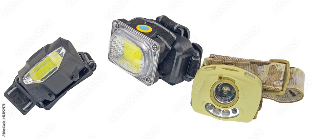small head-mounted LED flashlight on white small head-mounted LED flashlight on white