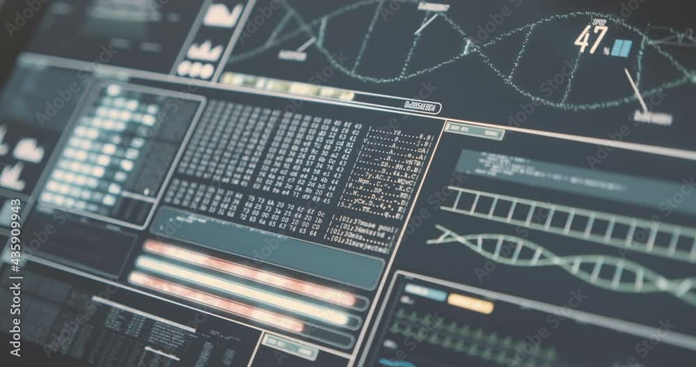 Analysis software activated by touch command on screen. DNA sequencing, laboratory analysis