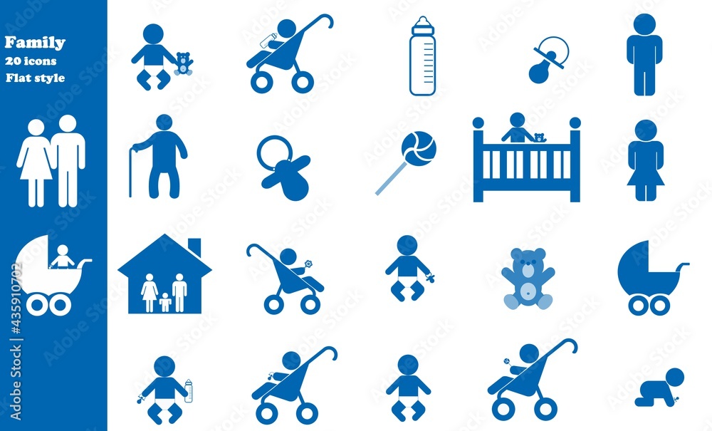 Famille en 20 icônes bleus, collection Famille en 20 icônes bleus, collection