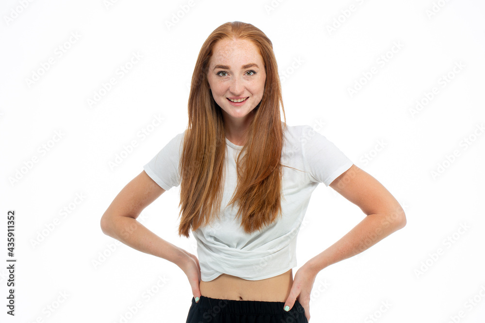 Young beautiful red hair model smiling