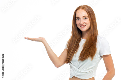 Young beautiful red hair model smiling