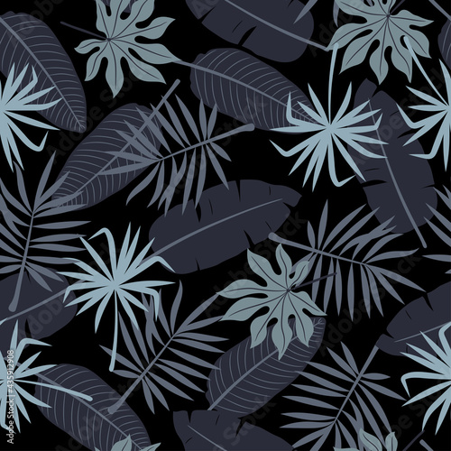 Seamless tropic pattern. Jungle vector illustration with tropical leaves.