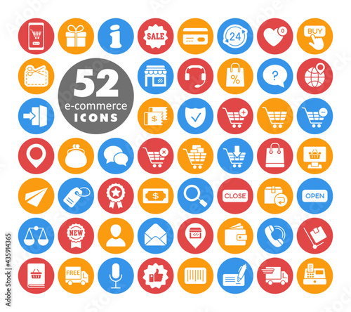 E-commerce set vector icons shopping and online