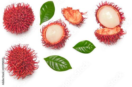 rambutan isolated on white background. exotic fruit. clipping path. top view photo